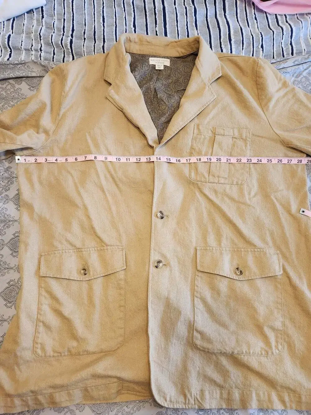 Big and tall linen blend Tan Cotton Safari Utility Field Jacket